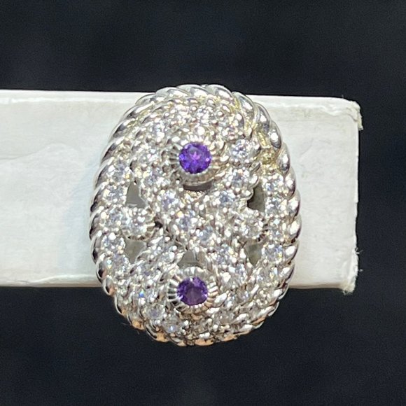 VTG Judith Ripka Sterling Silver Amethyst & CZ Clip On Earrings Signed (3549) - Picture 4 of 9